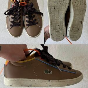 Lacoste Kids Brown Leather Sneakers Fleece Lined Shoes Size 13 Low Top Trainers